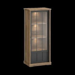 Vitrinekasten|Ygo Barkast TOLUCA Old teak/Zwart Rechts B77