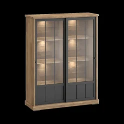 Vitrinekasten|Ygo Barkast TOLUCA Old teak/Zwart B143