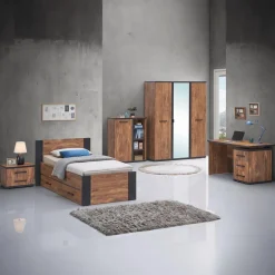 Bedden|Ygo Bed MATHIS Acacia/Black Concrete 90x200