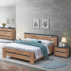 2-Persoonsbedden|Ygo Bed PIPPA Industrial Oak 160x200