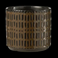 Woondecoratie|Ygo Bloempot Streep Ker. Zw/Br M