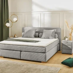 Boxsprings|Ygo Boxspring TILBURG Ribfluweel 426/29 Grijs 180x200