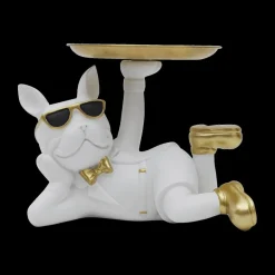 Woondecoratie|Ygo Bulldog BULL Plateau Liggend Wit/Goud