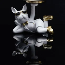 Woondecoratie|Ygo Bulldog BULL Plateau Liggend Wit/Goud