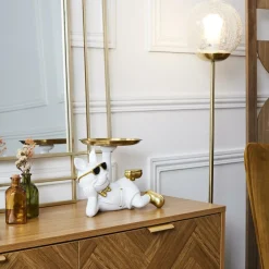 Woondecoratie|Ygo Bulldog BULL Plateau Liggend Wit/Goud