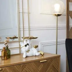 Woondecoratie|Ygo Bulldog BULL Plateau Liggend Wit/Goud