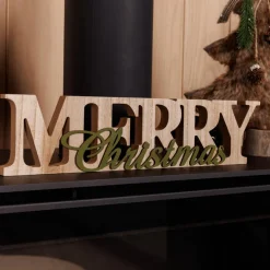 Woondecoratie|Kerst|Ygo Decowoord MERRY CHRISTMAS Hout Naturel/Goud
