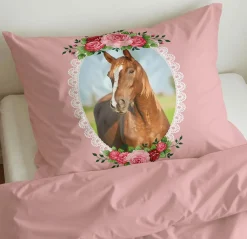 Slaapkamer|Kinderdekbedovertrekken|Ygo Dekbedovertrek CUTE HORSE 140 Roze