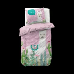 Slaapkamer|Kinderdekbedovertrekken|Ygo Dekbedovertrek HOLA LAMA 140 Roze
