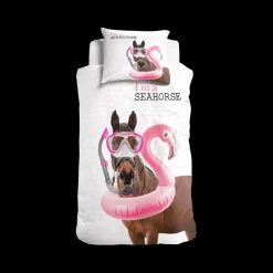 Slaapkamer|Kinderdekbedovertrekken|Ygo Dekbedovertrek I'M SEAHORSE 140 Wit