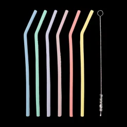 Aperitief & Wijn|Ygo Dotz S/6 Silic. Rietjes Pastel M/Rein.borstel XL