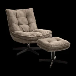 Fauteuils|Ygo Draaizetel JOELLE met Poef Ribfluweel Taupe