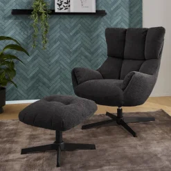 Fauteuils|Ygo Draaizetel LIONEL met Poef Antraciet