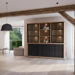 Vitrinekasten|Ygo Dressoir met Opzetkast TOLUCA Old Teak/Zwart B233