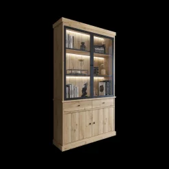 Woon- En Eetkamers|Ygo Eetkamer CASTELLO: Dressoir + Vitrinekast + Eettafel 180x98 + 4x Stoelen TOMASO Micro Cognac