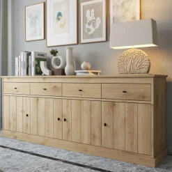 Woon- En Eetkamers|Ygo Eetkamer CASTELLO: Dressoir + Vitrinekast + Eettafel 180x98 + 4x Stoelen TOMASO Micro Cognac