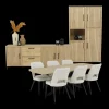 Woon- En Eetkamers|Ygo Eetkamer JAKARTA: Dressoir + Barkast + Tafel 225x100 + 4x stoelen ALICIA Touch Pearl