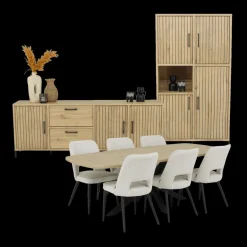 Woon- En Eetkamers|Ygo Eetkamer JAKARTA: Dressoir + Barkast + Tafel 225x100 + 4x stoelen ALICIA Touch Pearl