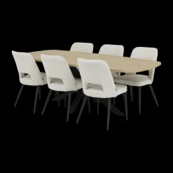 Woon- En Eetkamers|Ygo Eetkamer JAKARTA: Dressoir + Barkast smal + Tafel 225x100 + 4x stoelen ALICIA Touch Pearl