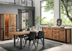 Woon- En Eetkamers|Ygo Eetkamer MADAGASCAR: Dressoir + Glaskast + Tafel 200x100 + 4 stoelen LORRY Zwart