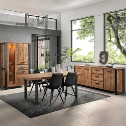 Woon- En Eetkamers|Ygo Eetkamer MADAGASCAR: Dressoir + Glaskast + Tafel 200x100 + 4 stoelen LORRY Zwart