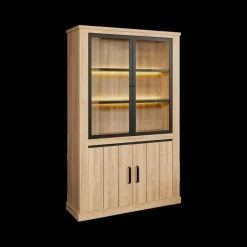 Woon- En Eetkamers|Ygo Eetkamer TEODOR: Dressoir + Vitrinekast + Eettafel ABBEY 200x100 + 4x stoelen ALECIO Pearl