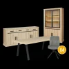 Woon- En Eetkamers|Ygo Eetkamer TEODOR: Dressoir + Vitrinekast + Eettafel ABBEY 200x100 + 4x stoelen INDIGO Mouse Grey