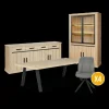 Woon- En Eetkamers|Ygo Eetkamer TEODOR: Dressoir + Vitrinekast + Eettafel ABBEY 230x100 + 4x stoelen INDIGO Mouse Grey