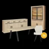 Woon- En Eetkamers|Ygo Eetkamer TEODOR: Dressoir + Vitrinekast + Eettafel ABBEY 230x100 + 4x stoelen ALECIO Pearl