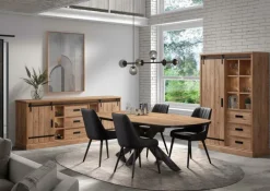Woon- En Eetkamers|Ygo Eetkamer VERDUN: Dressoir + Combikast + Tafel Ovaal 200x100 + 4 stoelen LISSONI PU Zwart