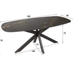 Eettafels|Ygo Eettafel DELANO Deens Ovaal 180x90 Keramiek Zwart