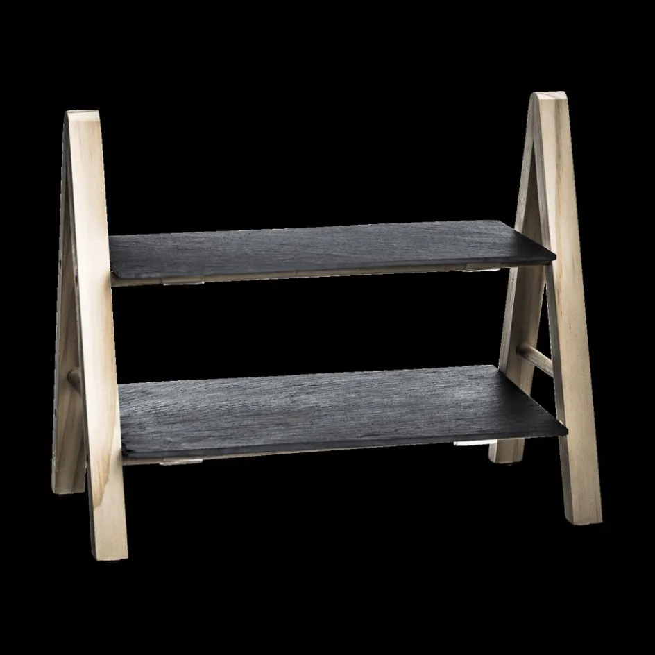 Tafelaccessoires|Servies|Ygo Etagère ARDOISE 2Niv. Leisteen/Bamboe