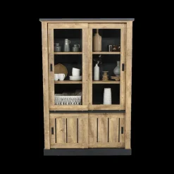 Vitrinekasten|Ygo Glaskast KAMIEL Industrial Oak