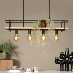 Hanglampen|Ygo Hanglamp MILONGA Met. Zwart/Hout