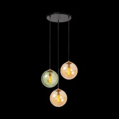 Hanglampen|Ygo Hanglamp MONSARAZ 3Del. Glas Groen/Amber