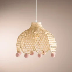 Decoratieve Accessoires|Kinderverlichting|Ygo Hanglamp POMPON Bamboe Naturel/Roze