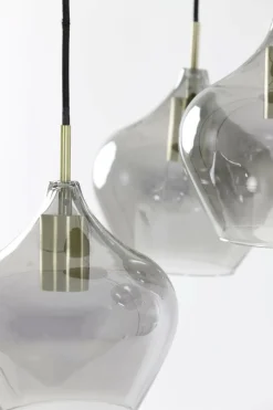 Hanglampen|Ygo Hanglamp RAKEL 5Del. Rnd Ant. Brons/Glas Smoke