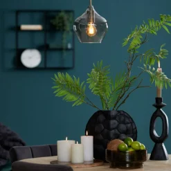 Hanglampen|Ygo Hanglamp RAKEL L Ant. Brons/Glas Smoke