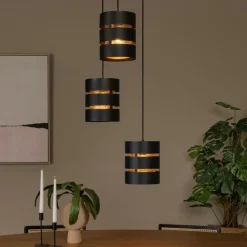 Hanglampen|Ygo Hanglamp ROSAS 3Del. Rond Zwart/Goud