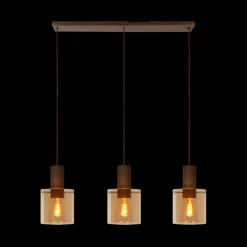 Hanglampen|Ygo Hanglamp TOLEDO 3Del. Koper/Glas Amber