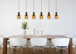 Hanglampen|Ygo Hanglamp TOLEDO 3Del. Koper/Glas Amber