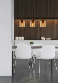 Hanglampen|Ygo Hanglamp TOLEDO 3Del. Koper/Glas Amber