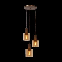 Hanglampen|Ygo Hanglamp TOLEDO Rond Koper/Glas Amber