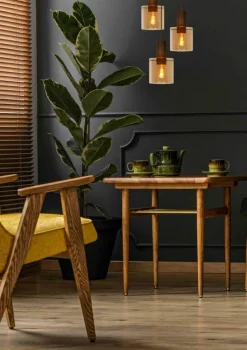 Hanglampen|Ygo Hanglamp TOLEDO Rond Koper/Glas Amber