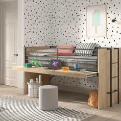 Slaapkamer|Bedden|Ygo Hoogslaper DIEWKE Uitschuifbaar Bureau Eik 90x200