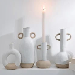 Woondecoratie|Ygo Kaarshouder ILLIA 2 Oren Porselein Wit/Beige