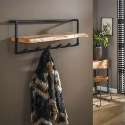 Opbergen|Ygo Kapstok 6 haken met plank, massief accacia naturel