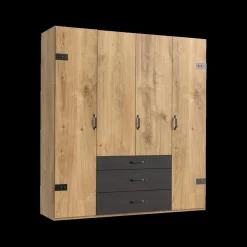 Draaideurkasten|Ygo Kleerkast KICK Plankeneiche/Raw Steel B200