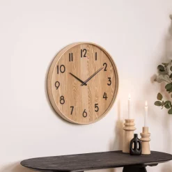 Woondecoratie|Ygo Klok IRKIS Rond Ø55 Houtlook Naturel