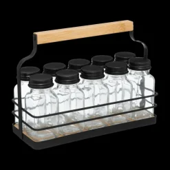 Keukenaccessoires|Kookaccessoires|Ygo Kruidenrek BLACKWOOD 10Potjes Metaal/Hout